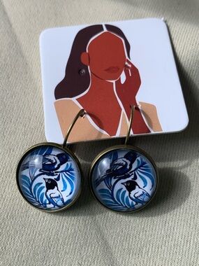 Blue Bird Glass Drop Earrings - Blue